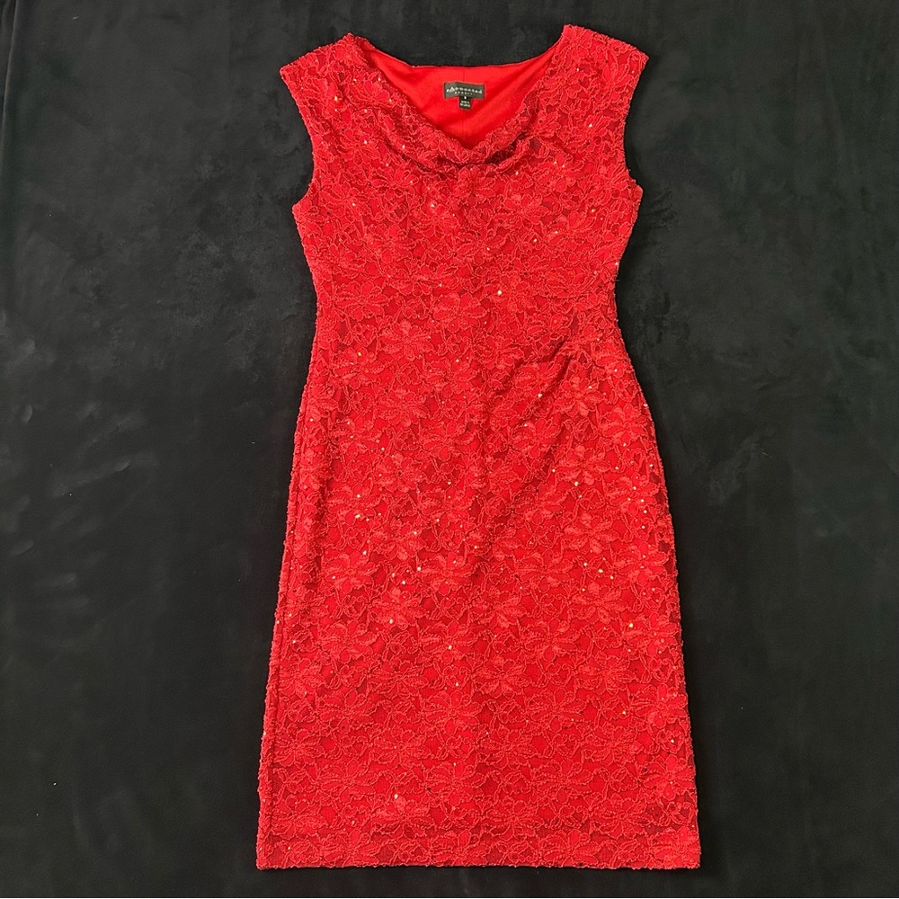 Connected Apparel Red Lace Midi Dress